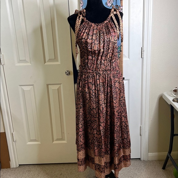 ULLA JOHNSON Mika Print Halter Neck Silk Midi Dress Size 8 $730 Tie Shoulders - Picture 4 of 9